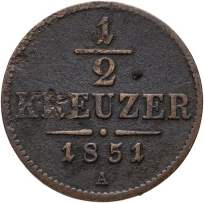 купить Австрия 1/2 крейцера (kreuzer) 1851, знак монетного двора "A" - Вена