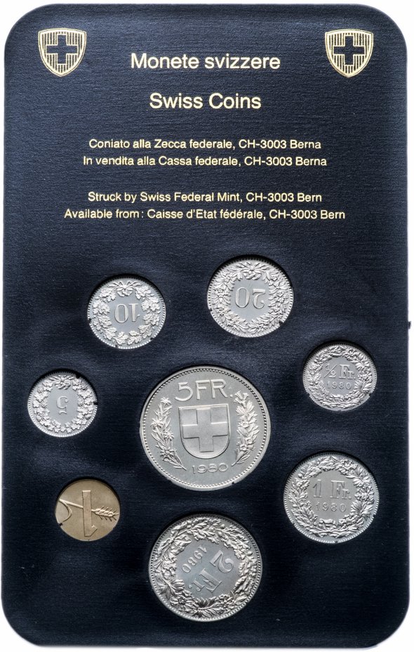 купить Швейцария годовой набор 1980 из 8 монет в буклете