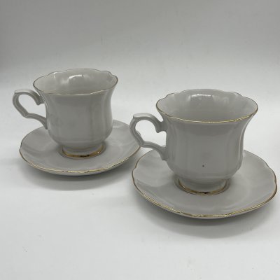 купить Набор из 2 чайных пар с лаконичным декором, фарфор, золочение, Коростенский фарфоровый завод (КФЗ), Восточная Европа, 1970-1990 гг.