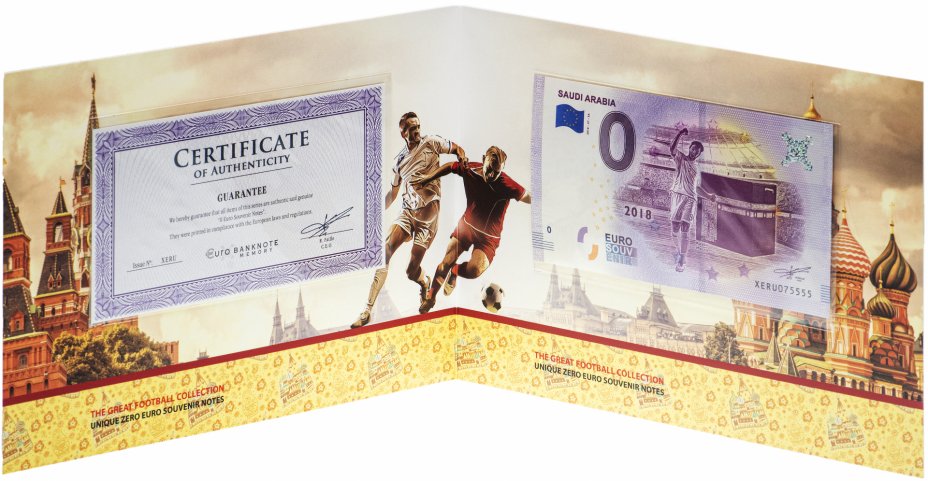 купить 0 евро 2018 года - Чемпионат мира по футболу Страна - Саудовская Аравия в буклете с сертификатом UNC