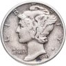 Купить США 10 центов (дайм, one dime) 1943  Mercury Dime (дайм «Меркурий»), без обозначения монетного двора