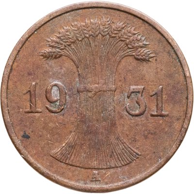 купить Германия 1 рейхспфенниг (reichspfennig) 1931, знак монетного двора "A" — Берлин