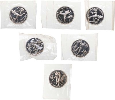 купить Набор из 6-ти монет 1 рубль 1991 "XXV Олимпийские игры 1992 года, Барселона" (банковская запайка)