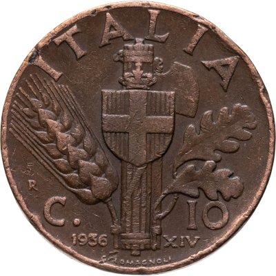 купить Италия 10 чентезимо (centesimi) 1936 Новый реверс: Герб