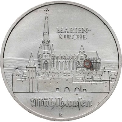 купить Германия (ГДР) 5 марок 1989 500 лет со дня рождения Томаса Мюнцера, Церковь Св. Марии в Мюльхаузен