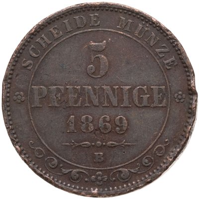 купить Германия (Саксония) 5 пфеннигов 1869