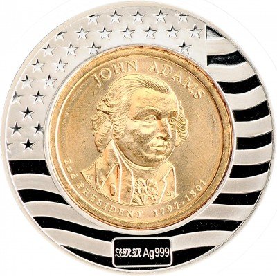 Купить США 1 доллар 2007  Джон Адамс в серебряной оправе