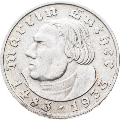 купить Германия (Третий рейх) 2 рейхсмарки (reichsmark) 1933 D 450 лет со дня рождения Мартина Лютера