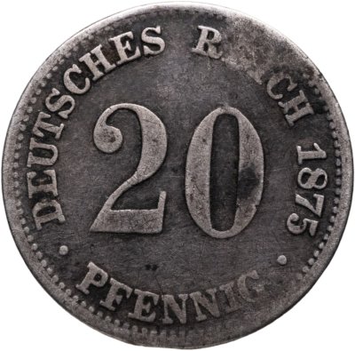 купить Германия 20 пфеннигов (pfennig) 1875, знак монетного двора: "G" - Карлсруэ