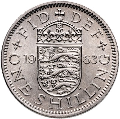 купить Великобритания 1 шиллинг (shilling) 1963 "Английский герб - 3 льва внутри коронованного щита"