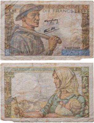 купить Франция 10 франков 1944 (Mineur, Шахтер)