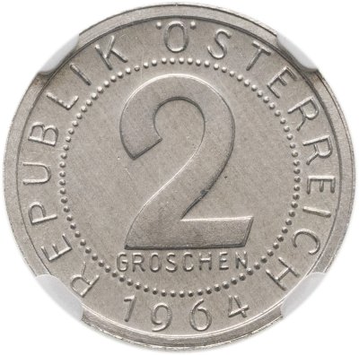 купить Австрия 2 гроша 1964 в слабе NGC PF66