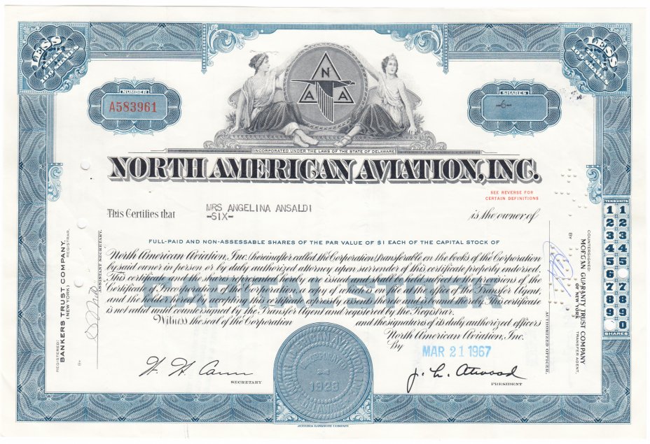 купить Акция США  North American Aviation, Inc. 1956-1967 гг.