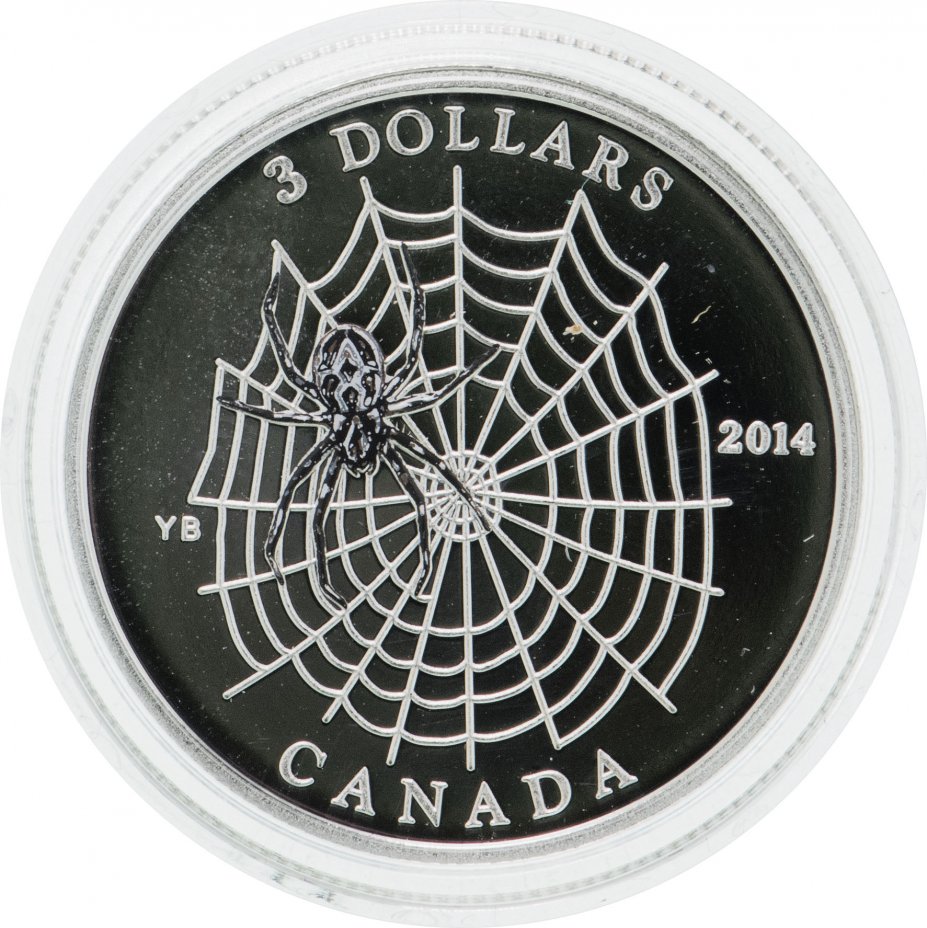 купить Канада 3 доллара 2014 "Паук и паутина ", в футляре с сертификатом