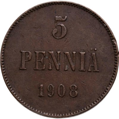 купить 5 пенни 1908 монета для Финляндии