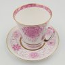 Купить Пара кофейная с цветочным орнаментом в розовой гамме, фарфор, деколь, золочение, Ленинградский фарфоровый завод (ЛФЗ), СССР, 1970-1991 гг.