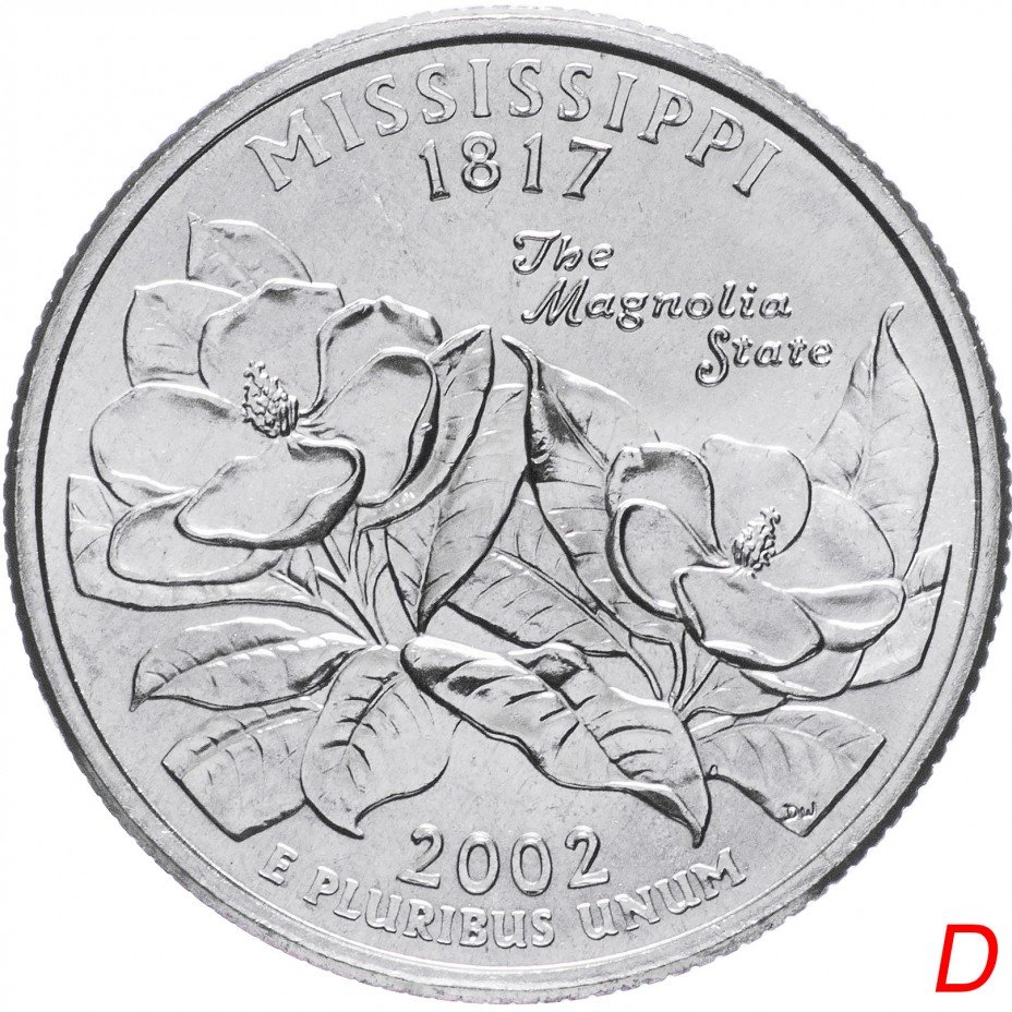купить США 1/4 доллара (квотер, 25 центов) 2002 D "Штат Миссисипи"