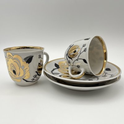 купить Набор из 2-х кофейных пар "Золотая роза", фарфор, деколь, золочение, Дмитровский фарфоровый завод (ДФЗ Вербилки), СССР, 1965-1991 гг.