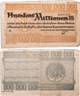 купить Германия, Нотгельд, Эссен 100000000 марок 1923