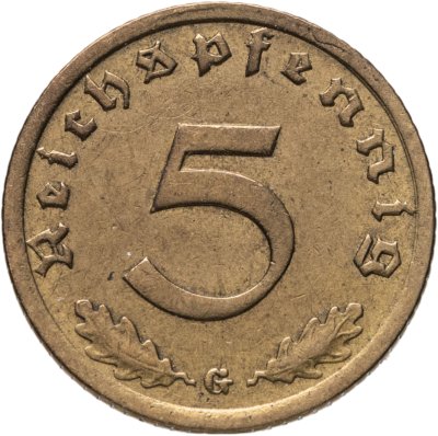 купить Германия (Третий рейх) 5 рейхспфеннигов (reichspfennig) 1938, знак монетного двора: "G" - Карлсруэ