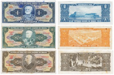 купить Бразилия набор из 3 банкнот 1, 2, 5 крузейро 1944-1964