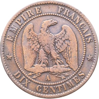 купить Франция 10 сантимов (centimes) 1855 A знак монетного двора: "A" - Париж