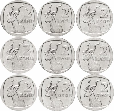 купить ЮАР набор из 9 монет 2 ранда (рэнд, rand) 2002-2011