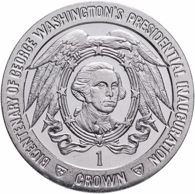 купить Остров Мэн 1 крона (crown) 1989 "200 лет со дня вступления в должность президента Джорджа Вашингтона /клятва"