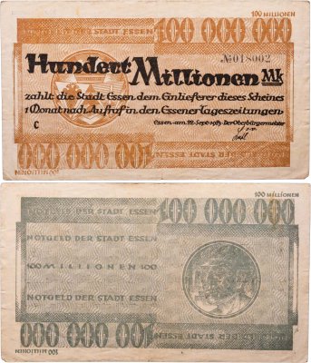 купить Германия, Нотгельд, Эссен 100000000 марок 1923