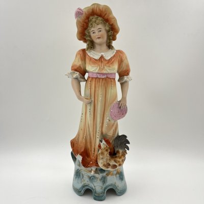 купить Статуэтка "Девушка с петухом", бисквит, роспись, золочение, Samson, Edmé et Cie, Франция, 1940-1969 гг.