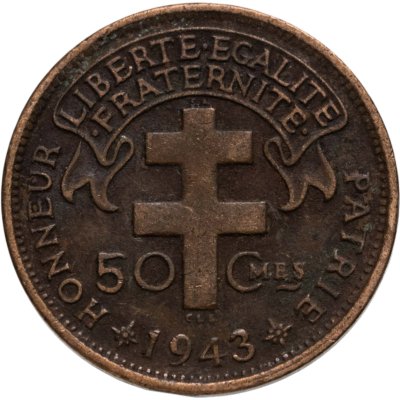 купить Французская Экваториальная Африка 50 сантимов (centimes) 1943