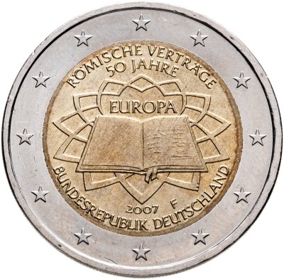 купить Германия 2 евро 2007 "50 лет Римскому договору", знак монетного двора: "F" - Штутгарт