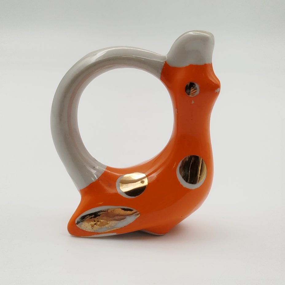 Купить Кольцо для салфеток "Птица", фарфор, крытье, золочение, Дулевский фарфоровый завод (Дулёво), СССР, 1963 г.