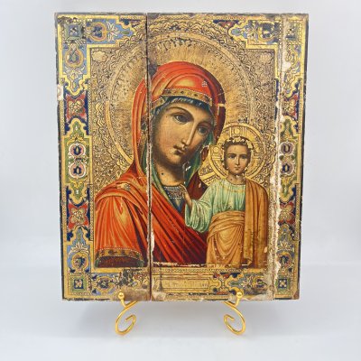 купить Икона "Богоматерь Казанская" с орнаментальным декором на полях, дерево, паволока, левкас, темпера, золочение, Российская империя, 1880-1915 гг.
