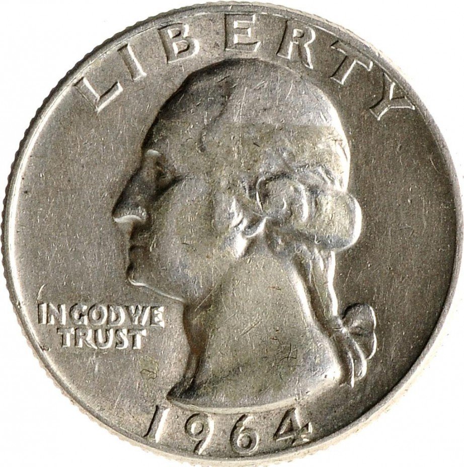 купить 25 центов (квотер) 1964 Вашингтон, серебро 900 пробы