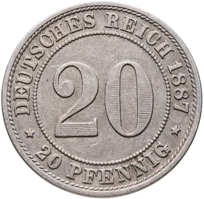 купить Германия 20 пфеннигов (pfennig) 1887, Знак монетного двора: "A" - Берлин