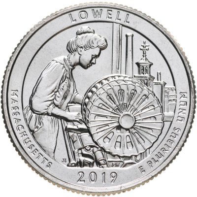 купить США 1/4 доллара (25 центов, квотер) 2019 W — "Национальные парки - Исторический парк Лоуэлл" (46-й парк)