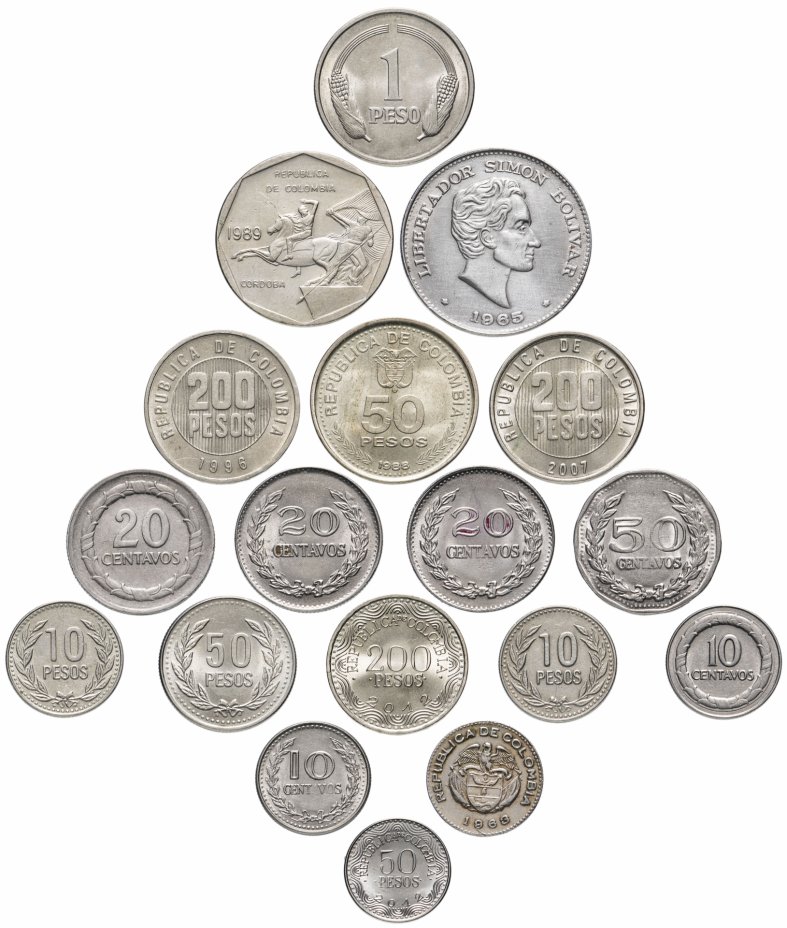 купить Колумбия набор из 18 монет 1963-2012