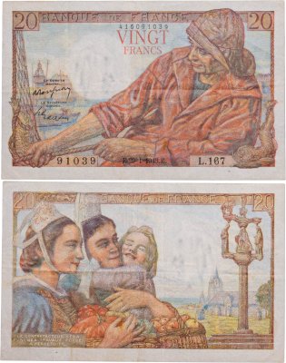 купить Франция 20 франков 1942-1950 (Pécheur, Рыбак) Pick 100
