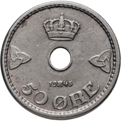 купить Норвегия 50 эре (ore) 1945 Форма: Круг c отверстием