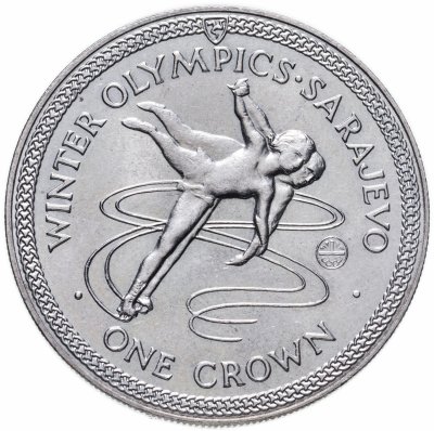 купить Остров Мэн 1 крона 1984 "XIV зимние Олимпийские Игры, Сараево 1984"