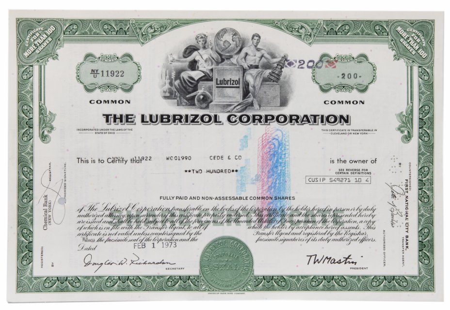 купить Акция США THE LUBRIZOL CORPORATION 1973 г.