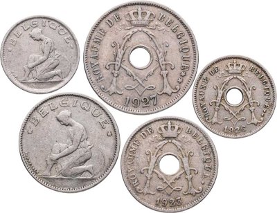 купить Бельгия набор из 5 монет 1920-1932, надпись "BELGIQUE"