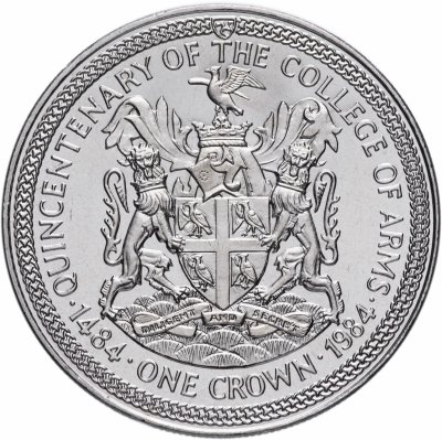 купить Остров Мэн 1 крона 1984 "500 лет Геральдической палате /Герб с двумя львами/"