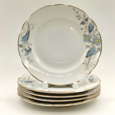 купить Набор из 5-ти десертных тарелок с цветочным декором, фарфор, деколь, золочение, Дулевский фарфоровый завод (Дулёво), СССР, 1918-1930 гг.