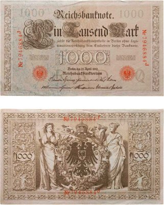 купить Германия 1000 марок 1910 красная печать