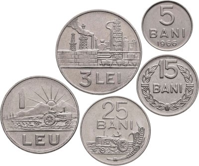 купить Румыния набор из 5 монет (5, 15 и 25 банов, 1 и 3 лея) 1966