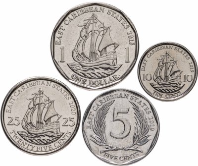 купить Восточные Карибы набор из 4 монет 5, 10, 25 центов и 1 доллар 2002-2020, случайный год