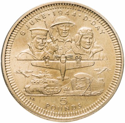 купить Гибралтар 5 фунтов 1994 "50 лет высадке союзных войск в Нормандии"
