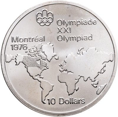 купить Канада 10 долларов (dollars) 1973 "XXI летние Олимпийские Игры, Монреаль 1976 - Карта мира"